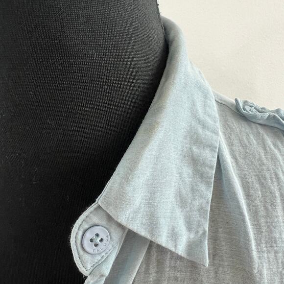 TALULA Sleeveless Blue Blend Silk Button Down Collar Pocket Blouse Top S Small - Picture 7 of 12